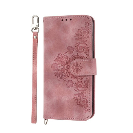 Чохол-книжка Skin-feel Flowers Embossed для OPPO Reno 8 4G/5G - рожевий