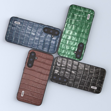 Противоударный чехол ABEEL Crocodile Texture Genuine Leather для Samsung Galaxy S23 FE 5G - синий