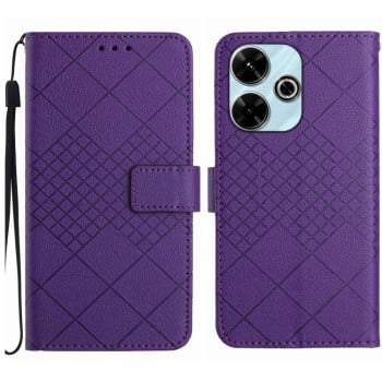 Чехол-книжка Rhombic Grid Texture для Xiaomi Redmi 13 4G Global - фиолетовый