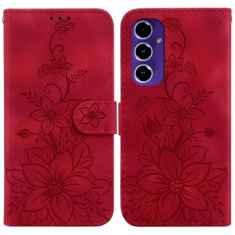 Чехол-книжка Lily Embossed Leather для Samsung Galaxy S24 FE 5G - красный