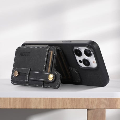 Чохол протиударний ABEEL Litchi Texture Card Bag для iPhone 15 Plus - чорний