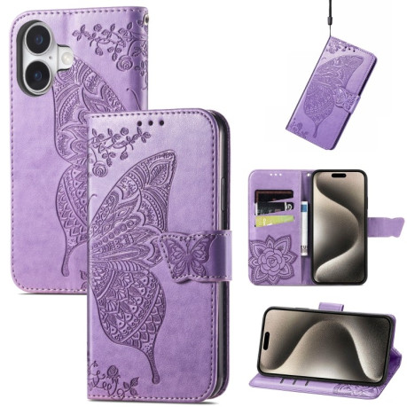 Чохол-книжка Butterfly Love Flower Embossed для iPhone 16 - Lavender