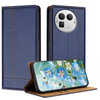 Чехол-книжка из веган-кожи с прострочкой Stitching Design Scratch-Resistant Vegan Leather на Realme GT 8 Pro Global — синий