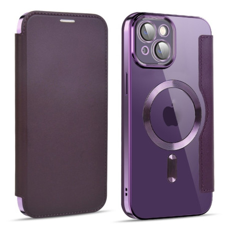 Ударозащитный чехол MagSafe Magnetic RFID Anti-theft Leather для iPhone 15 - фиолетовый