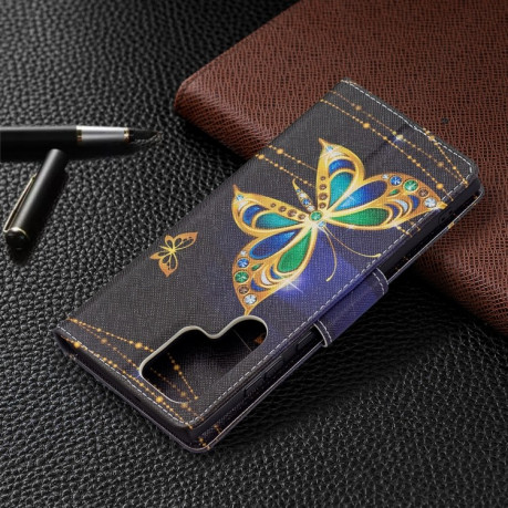 Чехол-книжка Colored Drawing Pattern для Samsung Galaxy S22 Ultra 5G - Big Butterfly