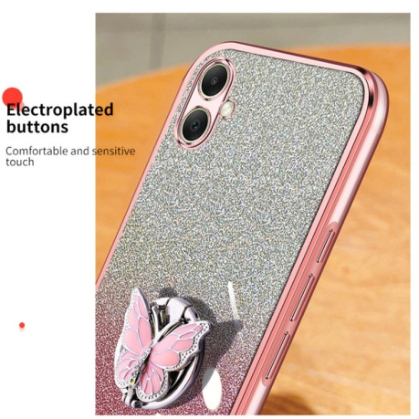 Противоударный чехол Plated Gradient Glitter Butterfly Holder для Samsung Galaxy A06 4G - черный