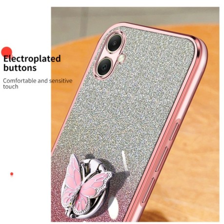 Противоударный чехол Plated Gradient Glitter Butterfly Holder для Samsung Galaxy A06 4G - фиолетовый