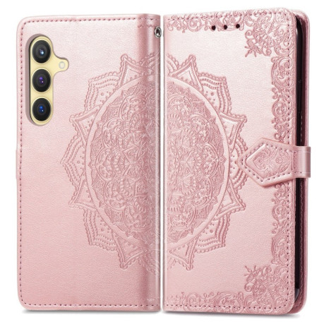 Чехол-книжка Mandala Embossing Pattern на Samsung Galaxy S25 Plus 5G - розовое золото