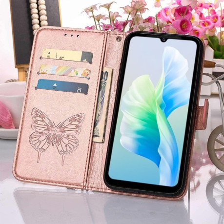 Чехол-книжка Embossed Butterfly для Vivo S10e 5G/V23e 4G/V23E 5G/Y75 4G - розовое золото