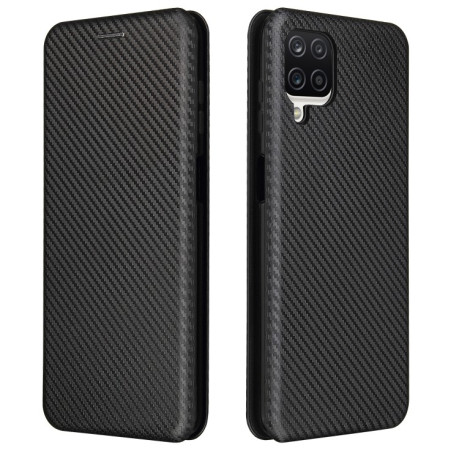 Чехол-книжка Carbon Fiber Texture на Samsung Galaxy A12 / M12 - черный