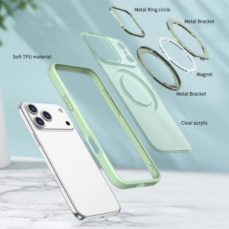 Чехол kalebol с MagSafe и подставкой 360 Metal Ring Holder на iPhone 17 Pro - зеленый