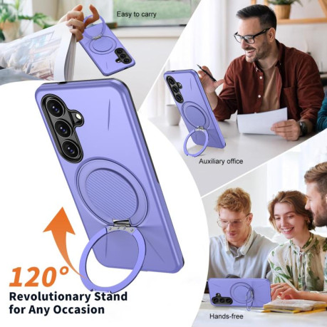 Чехол Metal Rotation Holder MagSafe TPU Hybrid PC с металлическим поворотным держателем и MagSafe для Samsung Galaxy S26+ 5G — фиолетовый