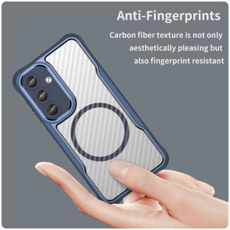 Ударозахисний чохол Carbon Fiber Texture MagSafe Translucent  для Samsung Galaxy S25 5G - синій