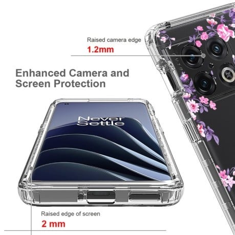 Противоударный чехол Transparent Painted для OnePlus 10 Pro - Pink Flower