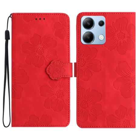 Чехол-книжка Flower Embossing Pattern для Xiaomi Redmi Note 14 4G - красный
