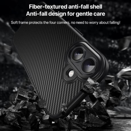 Противоударный чехол Kevlar Fiber с MagSafe на iPhone 17 - черный
