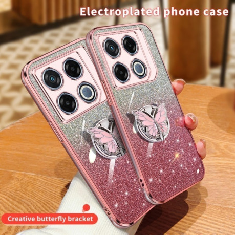 Противоударный чехол Plated Gradient Glitter Butterfly Holder для Infinix GT 20 Pro - фиолетовый