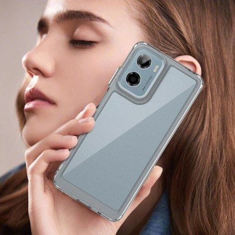 Противоударный чехол  Colorful Acrylic Series с цветной силиконовой боковиной на Motorola Moto E15 - прозрачный