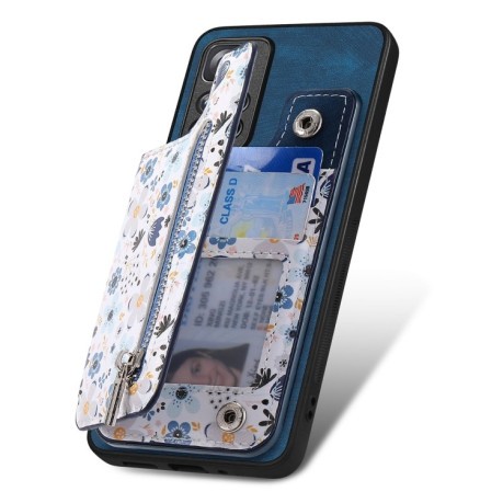 Противоударный чехол Retro Painted Zipper Wallet для Redmi Note 13 - синий