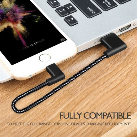 Кабель-адаптер 20cm 2A USB to 8 Pin Nylon Weave Style Double Elbow Data Sync Charging Cable для iPhone