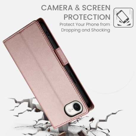Чехол-книжка Side Buckle Magnetic Frosted Leather для iPhone 16e - розовое золото