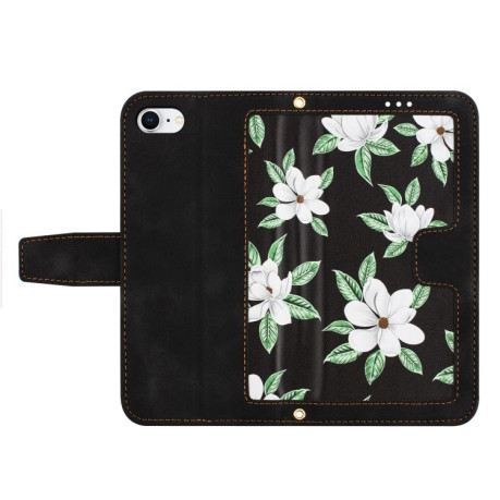 Чехол-книжка Floral Pattern Leather для iPhone 16e - черный