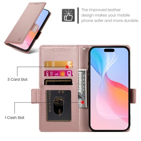 Чехол-книжка Side Buckle Magnetic Frosted Leather для iPhone 16 Pro - розовое золото