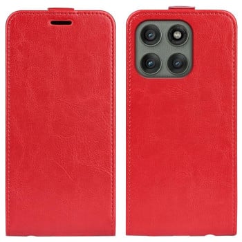 Чехол Cross Leather Ring Vertical Zipper Wallet для Motorola Edge 60 Pro - красный