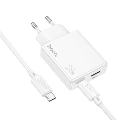Зарядка Hoco C142A Direct PD20W+QC3.0 (1USB-A/1C) + кабель Type-C - Type-C - белая
