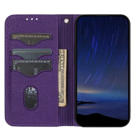 Чехол-книжка с фактурой “плетение” Woven и декоративной строчкой Stitching на Samsung Galaxy S25 FE 5G - фиолетовый