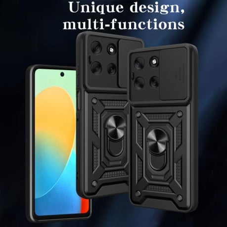 Чехол со шторкой на камеры Sliding Camshield и кармашком для карт на Motorola Moto G56 5G - черный