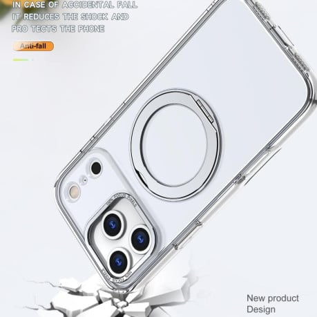Чехол kalebol с MagSafe и подставкой 360 Metal Ring Holder на iPhone 17 Pro Max - прозрачный
