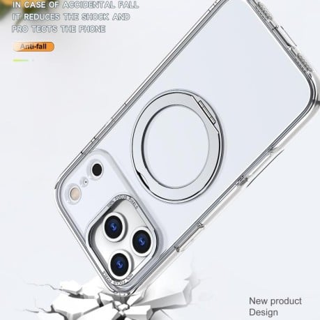 Чехол kalebol с MagSafe и подставкой 360 Metal Ring Holder на iPhone 17 Pro - прозрачный