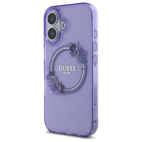 Оригінальний чохол Guess IML Flowers Wreath MagSafe для iPhone 16 - Purple