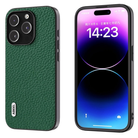 Чохол протиударний ABEEL Genuine Leather Litchi Texture для iPhone 15 Pro Max - зелений