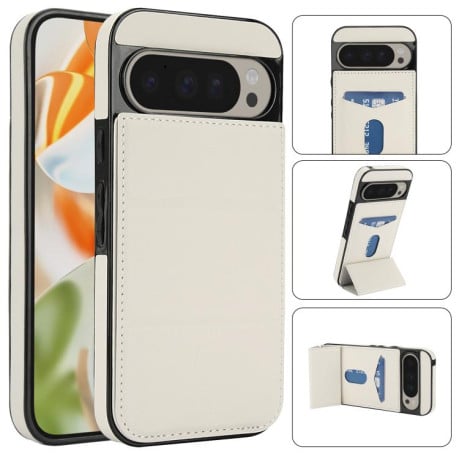 Противоударный чехол Tri-fold Holder Leather Phone Case with Card Slot для Google Pixel 9 / 9 Pro - белый
