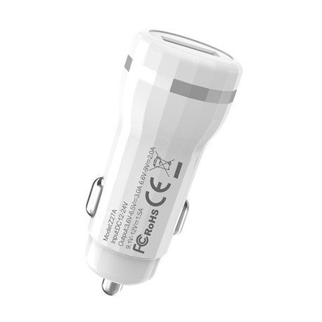 Автомобильная Зарядка  hoco Z27A Portable 18W QC3 USB Ports- белая
