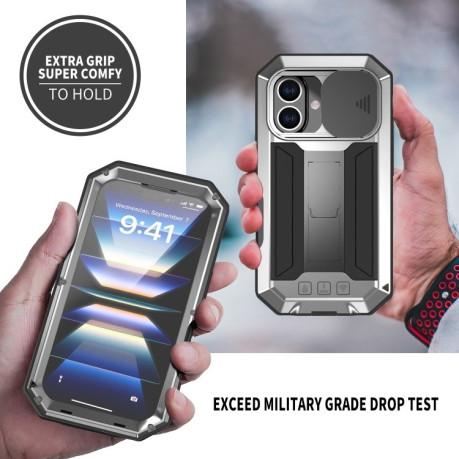 Чохол протиударний R-JUST Sliding для iPhone 16 Plus - сріблястий