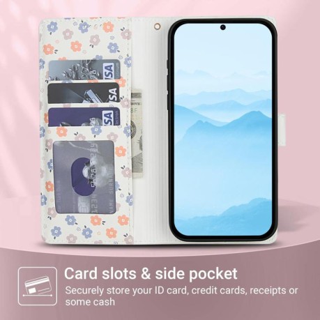 Чехол книжка Flower Pattern Buckle Leather with Lanyard с цветами и ремешком на Xiaomi Redmi Note 15 4G / 5G /Poco M8 164mm — синий с цветочный