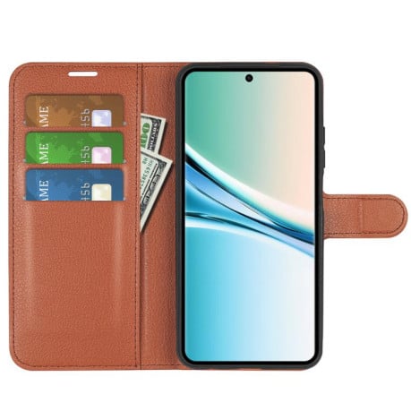 Чехол-книжка с фактурой Litchi и магнитным хлястиком на Xiaomi Redmi Note 15 4G / 5G /Poco M8164mm — коричневый