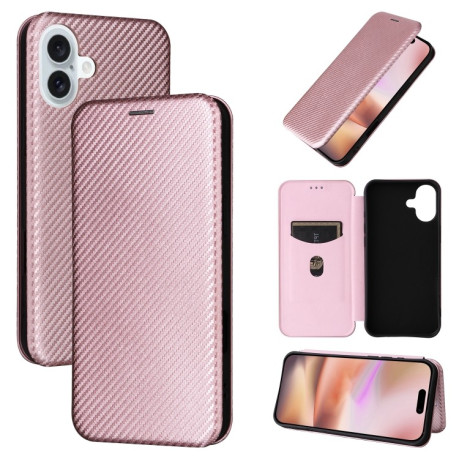 Чехол-книжка Carbon Fiber Texture на iPhone 16 - розовый
