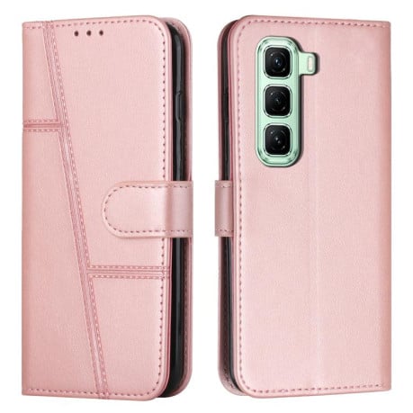 Чехол-книжка со строчкой и фактурой Calf с магнитным хлястиком на Infinix Hot 60 Pro+ 4G - розовое золото