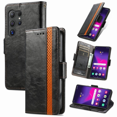 Чехол-книжка CaseNeo Splicing Dual Magnetic Buckle Leather для Samsung Galaxy S24 Ultra 5G - черный