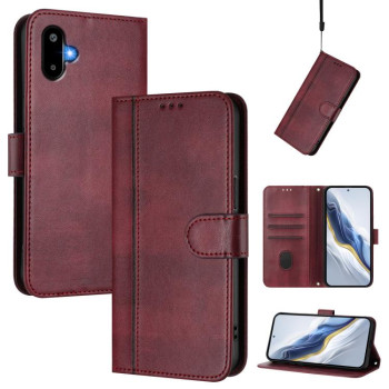 Чехол-книжка Line Splicing Buckle Retro Leather для Samsung Galaxy M06 5G - винно-красный