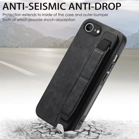 Противоударный чехол Wristband Leather Back для iPhone 16e - черный
