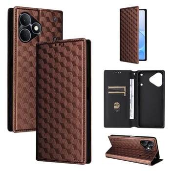 Чехол-книжка Cubic Grid с фактурой Calf на Realme Note 80 4G — коричневый