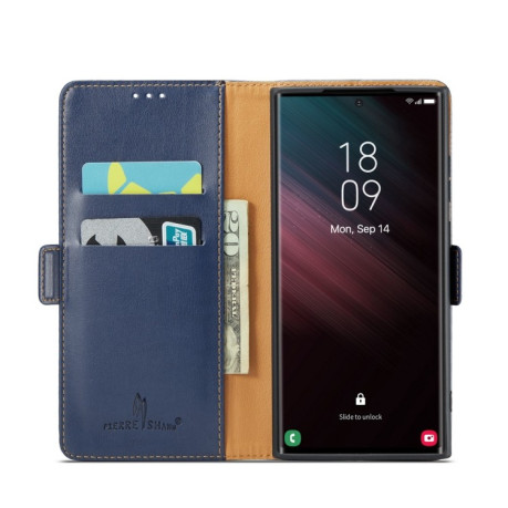 Кожаный чехол-книжка Fierre Shann Genuine leather на Samsung Galaxy S23 Ultra 5G - синий
