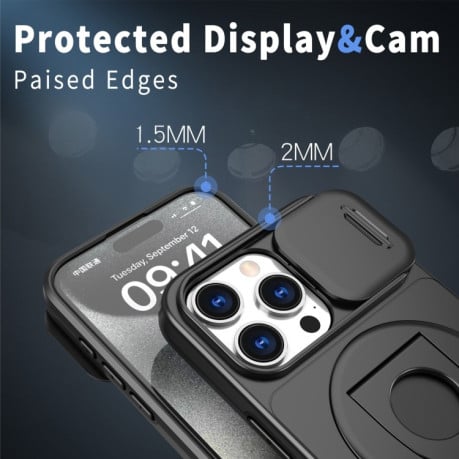 Протиударний чохол Camshield MagSafe Ring Holder Armor для iPhone 15 Pro - чорний