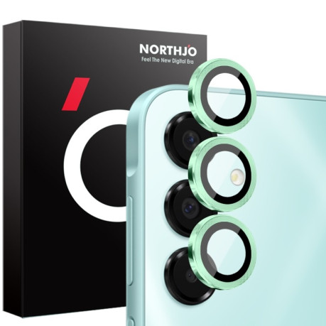 Защитное стекло NORTHJO Glitter Camera Lens Protector Tempered Glass Metal Ring на Samsung Galaxy A16 5G - зеленое