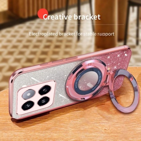 Протиударний чохол Plated Gradient Glitter Round Holder для Xiaomi 14 Pro - сріблястий